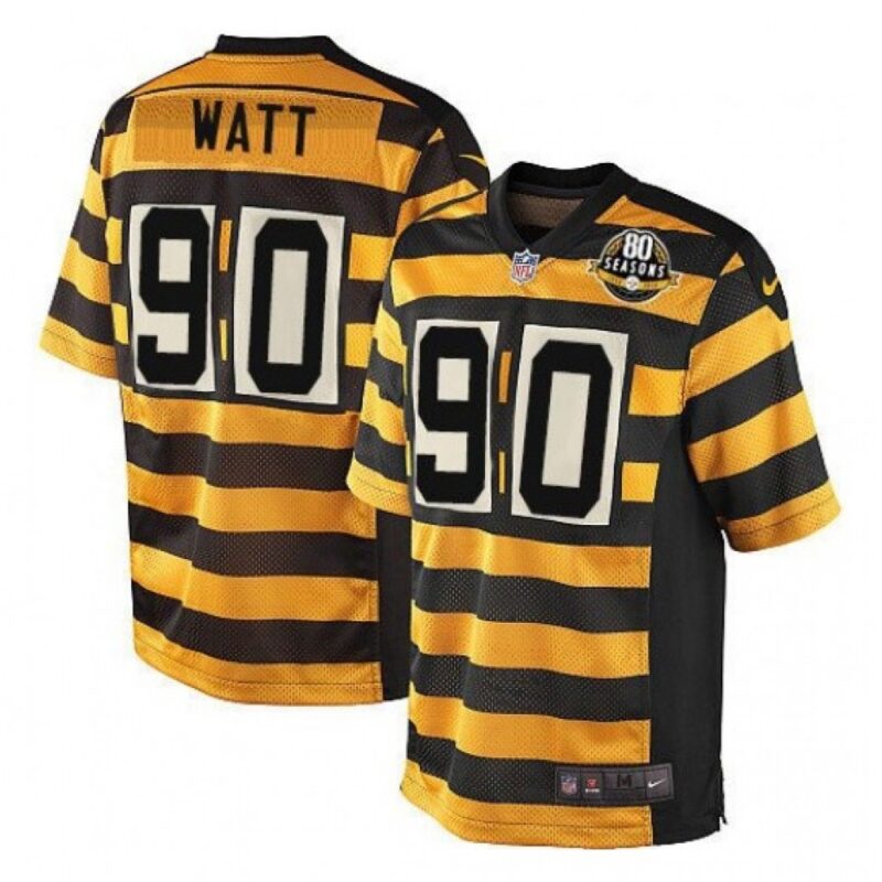 6861b1bfe6a1f_1 Men's Pittsburgh Steelers #90 T. J. Watt Yellow/Black Alternate 80TH Anniversary Throwback Stitched Jersey