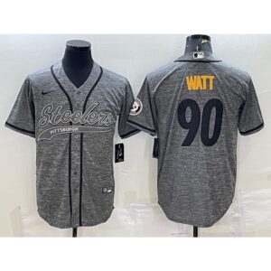 6861b1ed8f849_1 Men's Pittsburgh Steelers #90 T.J. Watt Grey With Patch Cool Base Stitched Baseball Jersey