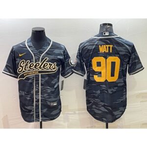 6861b1f090fba_1 Men's Pittsburgh Steelers #90 T. J. Watt Grey/Navy Camo With Patch Cool Base Stitched Baseball Jersey