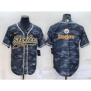 6861b1f63cf07_1 Men's Pittsburgh Steelers Blank Grey/Navy Camo Team Big Logo With Patch Cool Base Stitched Baseball Jersey