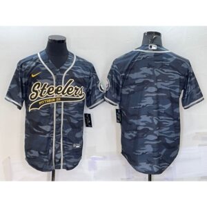 6861b1f91a410_1 Men's Pittsburgh Steelers Blank Grey/Navy Camo With Patch Cool Base Stitched Baseball Jersey