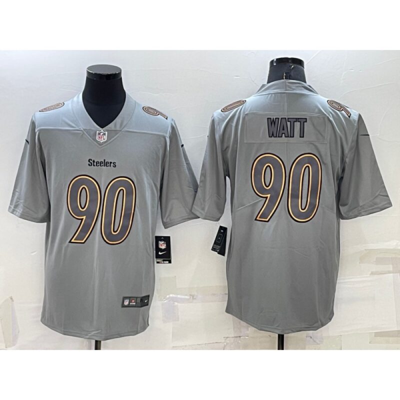 6861b201f059a_1 Men's Pittsburgh Steelers #90 T.J. Watt Grey Atmosphere Fashion Stitched Jersey