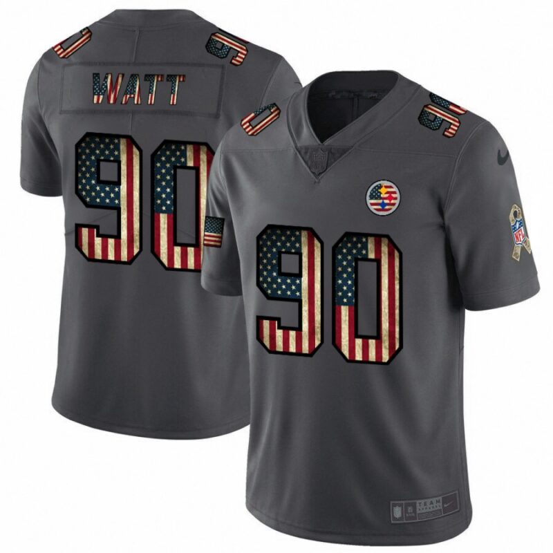 6861b216eb982_1 Men's Pittsburgh Steelers #90 T. J. Watt Grey 2019 Salute To Service USA Flag Fashion Limited Stitched NFL Jersey
