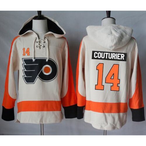 6861b21ebacd5_1 Flyers #14 Sean Couturier Cream Sawyer Hooded Sweatshirt Stitched NHL Jersey