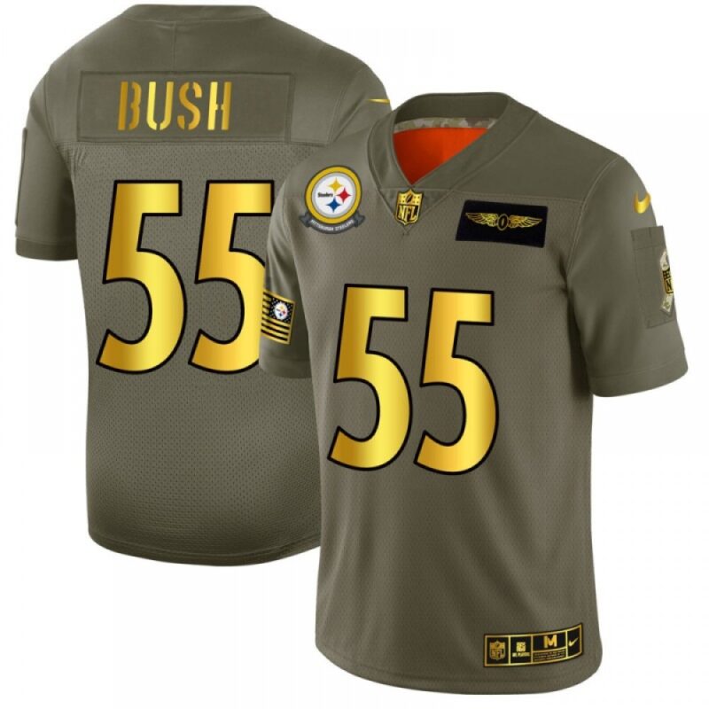 6861b256a6342_1 Men's Pittsburgh Steelers #55 Devin Bush 2019 Olive/Gold Salute To Service Limited Stitched NFL Jersey