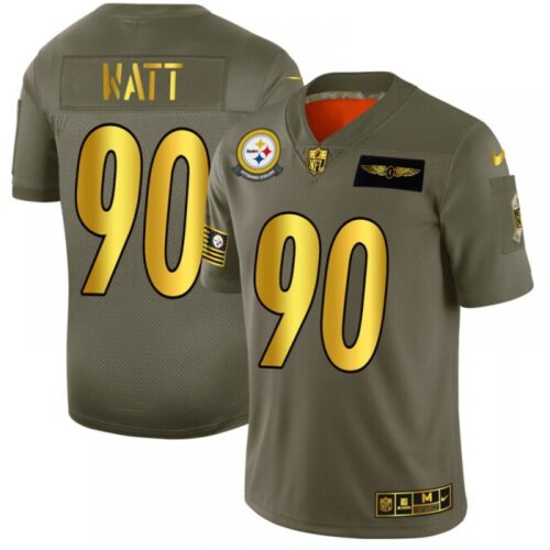 6861b26e57f84_1 Men's Pittsburgh Steelers #90 T. J. Watt 2019 Olive/Gold Salute To Service Limited Stitched NFL Jersey