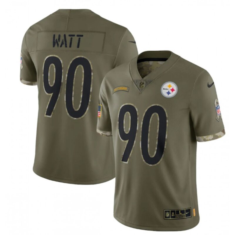 6861b2744f18d_1 Men's Pittsburgh Steelers #90 T. J. Watt Olive 2022 Salute To Service Limited Stitched Jersey