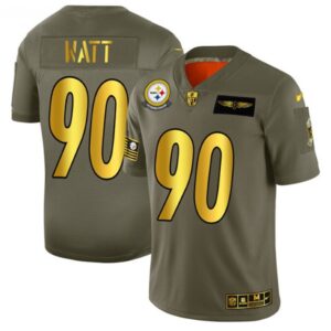 6861b27d3614b_1 Men's Pittsburgh Steelers #90 T. J. Watt 2019 Olive/Gold Salute To Service Limited Stitched Jersey