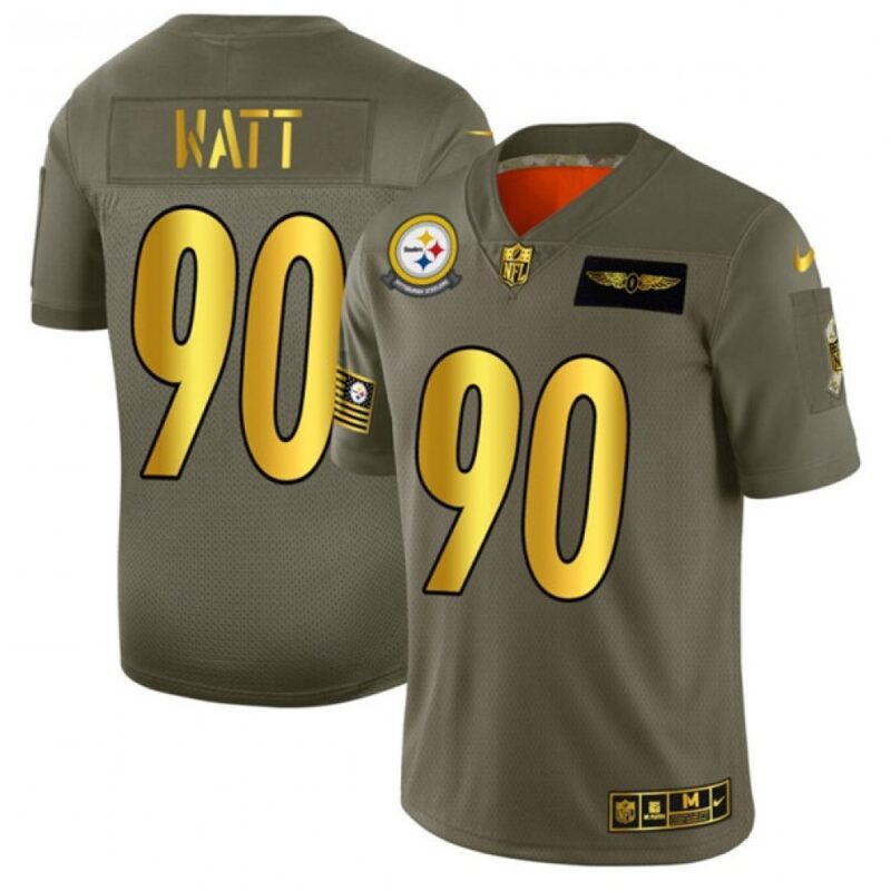 6861b27d3614b_1 Men's Pittsburgh Steelers #90 T. J. Watt 2019 Olive/Gold Salute To Service Limited Stitched Jersey