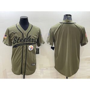 6861b2866548b_1 Men's Pittsburgh Steelers Blank Olive Salute to Service Cool Base Stitched Baseball Jersey