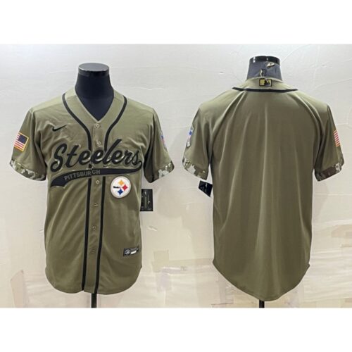 6861b2866548b_1 Men's Pittsburgh Steelers Blank Olive Salute to Service Cool Base Stitched Baseball Jersey