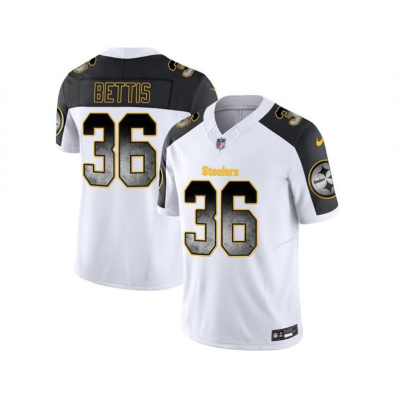 6861b2a0757b1_1 Men's Pittsburgh Steelers #36 Jerome Bettis White/Black 2023 F.U.S.E. Smoke Vapor Untouchable Limited Stitched Jersey