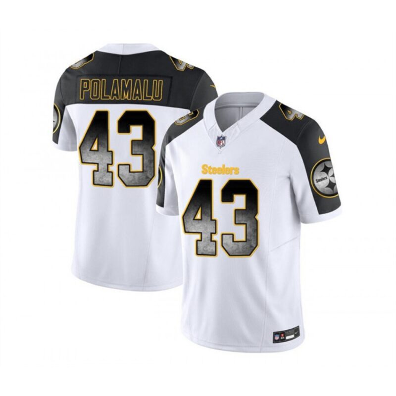 6861b2a603532_1 Men's Pittsburgh Steelers #43 Troy Polamalu White/Black 2023 F.U.S.E. Smoke Vapor Untouchable Limited Stitched Jersey