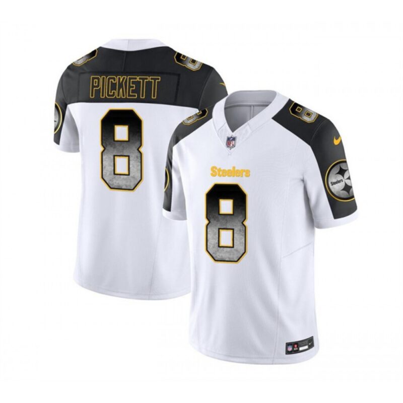 6861b2abbf2b3_1 Men's Pittsburgh Steelers #8 Kenny Pickett White/Black 2023 F.U.S.E. Smoke Vapor Untouchable Limited Stitched Jersey