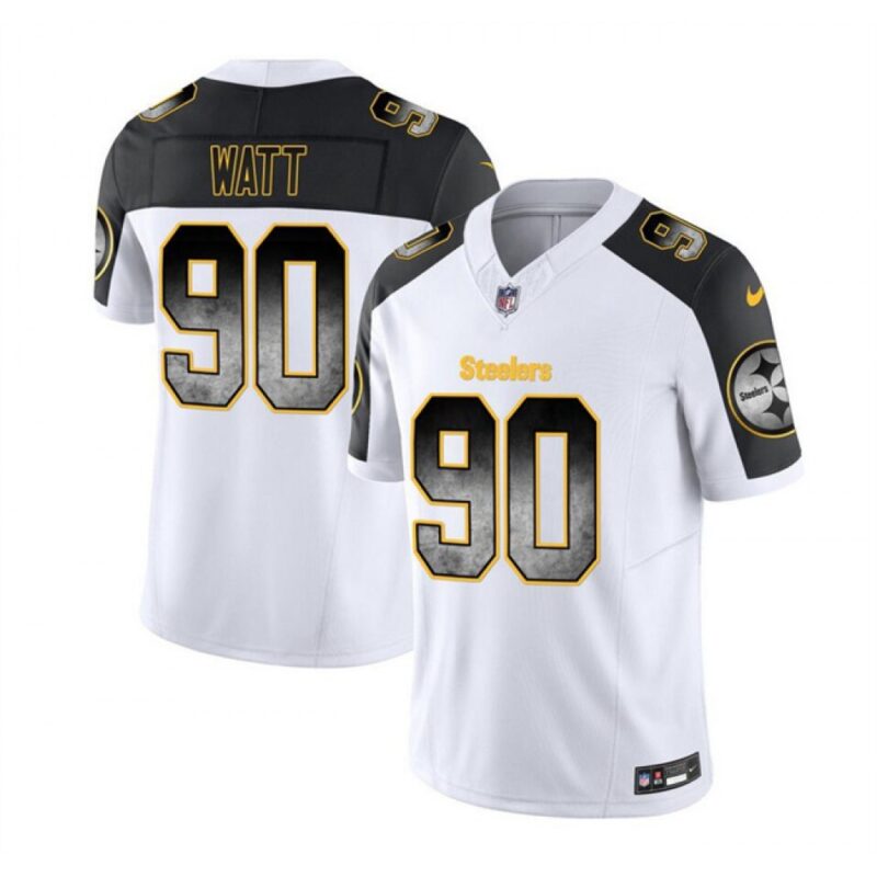 6861b2b17ebe8_1 Men's Pittsburgh Steelers #90 T.J. Watt White/Black 2023 F.U.S.E. Smoke Vapor Untouchable Limited Stitched Jersey