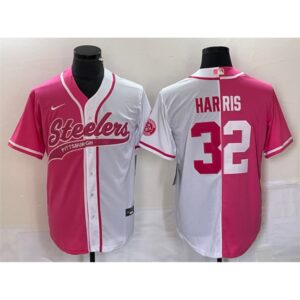 6861b2be0fb9e_1 Men's Pittsburgh Steelers #32 Franco Harris White Pink Split Cool Base Stitched Baseball Jersey