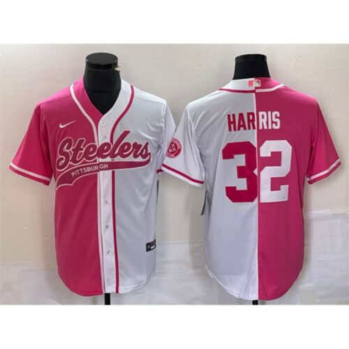 6861b2be0fb9e_1 Men's Pittsburgh Steelers #32 Franco Harris White Pink Split Cool Base Stitched Baseball Jersey
