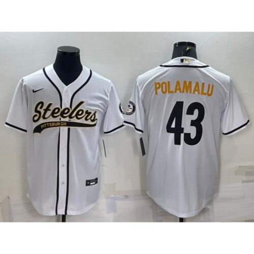 6861b2c121a28_1 Men's Pittsburgh Steelers #43 Troy Polamalu White With Patch Cool Base Stitched Baseball Jersey