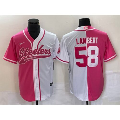 6861b2c455077_1 Men's Pittsburgh Steelers #58 Jack Lambert White Pink Split Cool Base Stitched Baseball Jersey