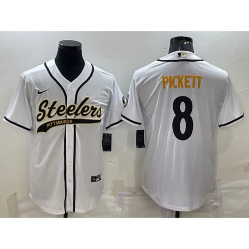6861b2caa232d_1 Men's Pittsburgh Steelers #8 Kenny Pickett White With Patch Cool Base Stitched Baseball Jersey