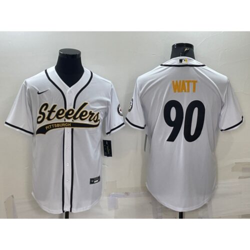 6861b2d0a5e45_1 Men's Pittsburgh Steelers #90 T.J. Watt White With Patch Cool Base Stitched Baseball Jersey