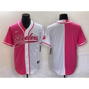 6861b2d674e65_1 Men's Pittsburgh Steelers Blank White Pink Split Cool Base Stitched Baseball Jersey