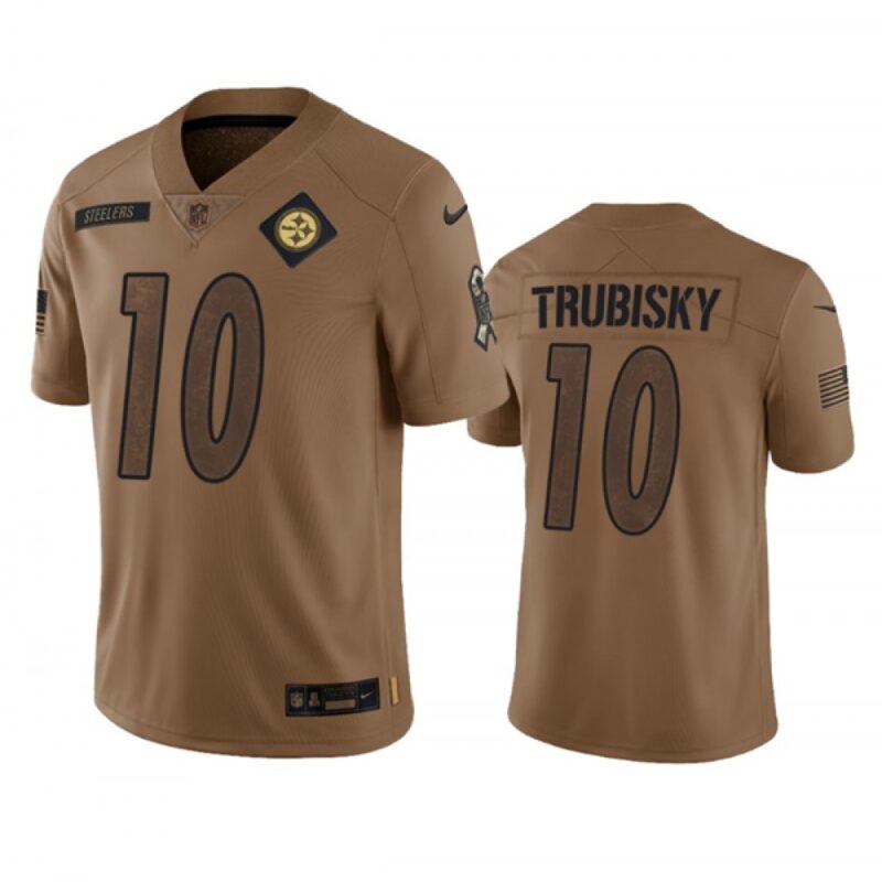 6861b3169273d_1 Men's Pittsburgh Steelers #10 Mitch Trubisky 2023 Brown Salute To Service Limited Jersey