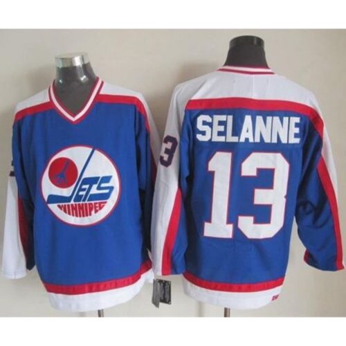 6861b357e0da8_1 Jets #13 Teemu Selanne Blue/White CCM Throwback Stitched NHL Jersey