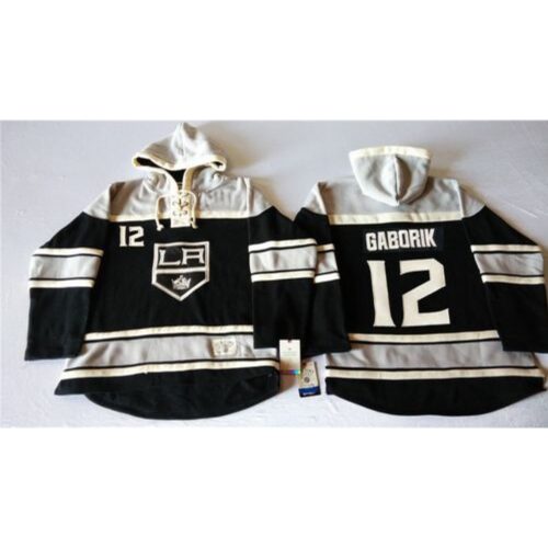 6861b37d57e4b_1 Kings #12 Marian Gaborik Black Sawyer Hooded Sweatshirt Stitched NHL Jersey