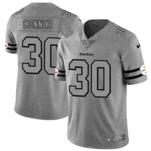 6861b390aa714_1 Men's Pittsburgh Steelers #30 James Conner 2019 Gray Gridiron Team Logo Limited Stitched NFL Jersey