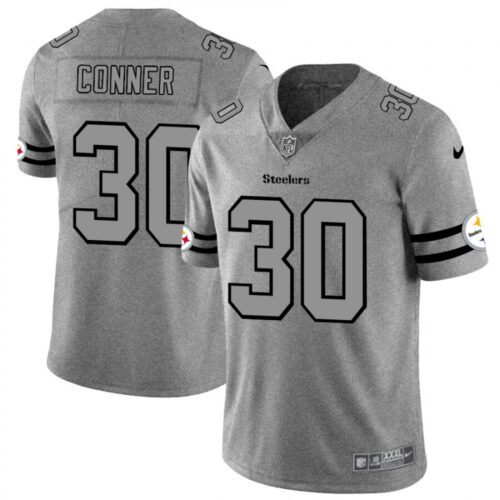 6861b390aa714_1 Men's Pittsburgh Steelers #30 James Conner 2019 Gray Gridiron Team Logo Limited Stitched NFL Jersey