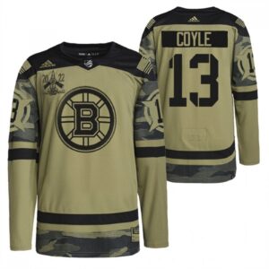 6861b3930f7ec_1 Men's Boston Bruins #13 Charlie Coyle 2022 Camo Military Appreciation Night Stitched Jersey