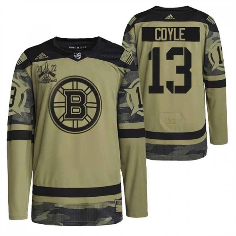 6861b3930f7ec_1 Men's Boston Bruins #13 Charlie Coyle 2022 Camo Military Appreciation Night Stitched Jersey