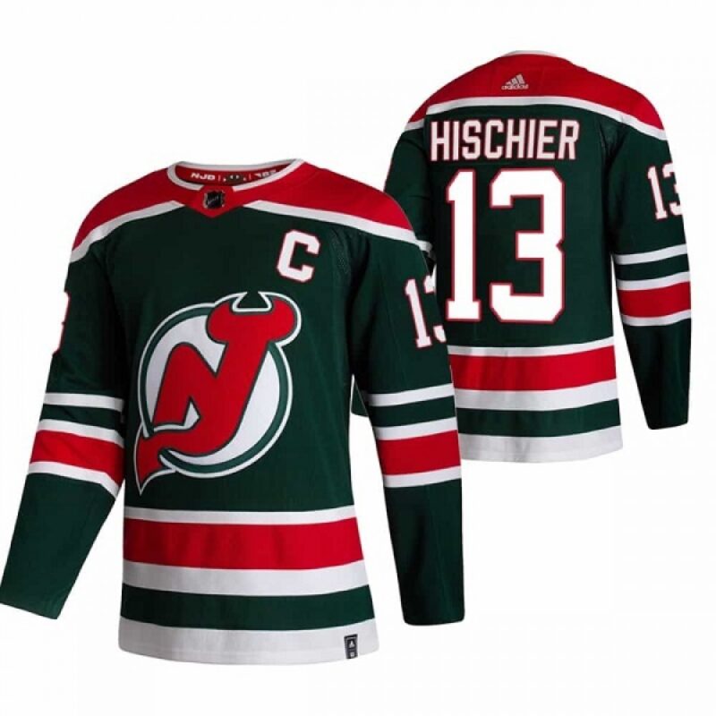 6861b3a98bf40_1 Men's New Jersey Devils #13 Nico Hischier 2021 Green Reverse Retro Stitched NHL Jersey