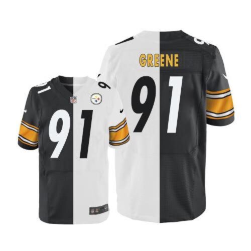 6861b3ac16f41_1 Steelers #91 Kevin Greene White/Black Men's Stitched NFL Elite Split Jersey
