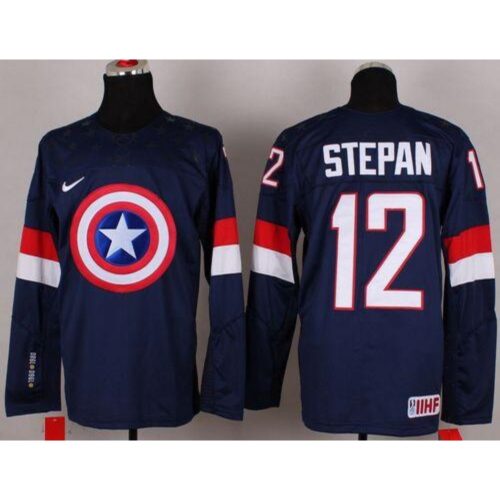 6861b41dc8fa1_1 Olympic Team USA #12 Derek Stepan Navy Blue Captain America Fashion Stitched NHL Jersey