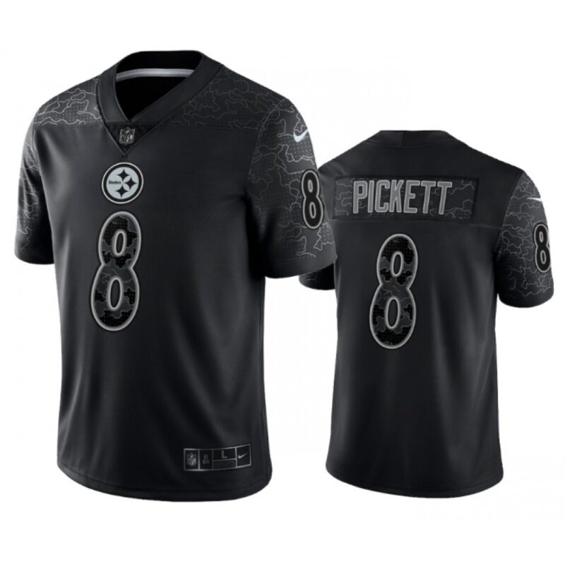 6861b45ee467d_1 Men's Pittsburgh Steelers #8 Kenny Pickett Black Reflective Limited Stitched Jersey