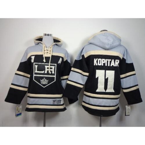 6861b471bc41f_1 Kings #11 Anze Kopitar Black Sawyer Hooded Sweatshirt Stitched Youth NHL Jersey