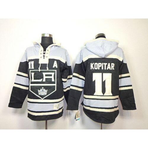 6861b474c1a54_1 Kings #11 Anze Kopitar Black Sawyer Hooded Sweatshirt Stitched NHL Jersey
