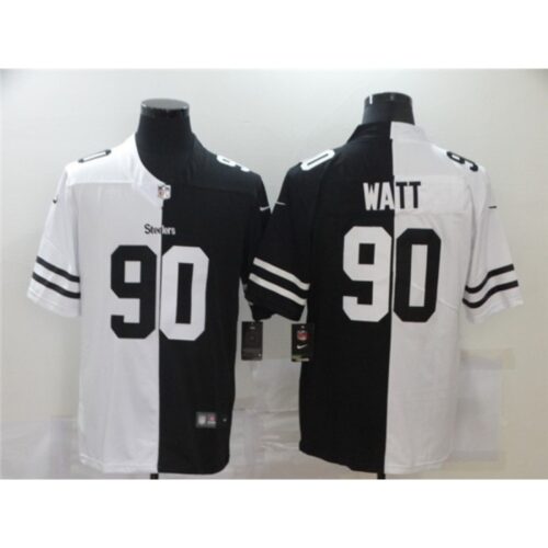 6861b4aa88c5c_1 Men's Pittsburgh Steelers #90 T. J. Watt Black &White Split Limited Stitched Jersey
