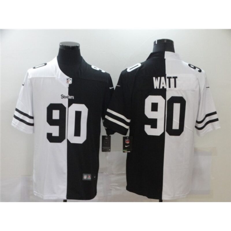 6861b4aa88c5c_1 Men's Pittsburgh Steelers #90 T. J. Watt Black &White Split Limited Stitched Jersey