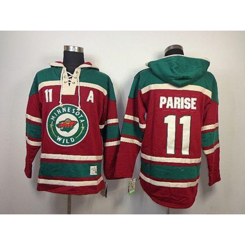 6861b4b778118_1 Wild #11 Zach Parise Red Sawyer Hooded Sweatshirt Stitched NHL Jersey