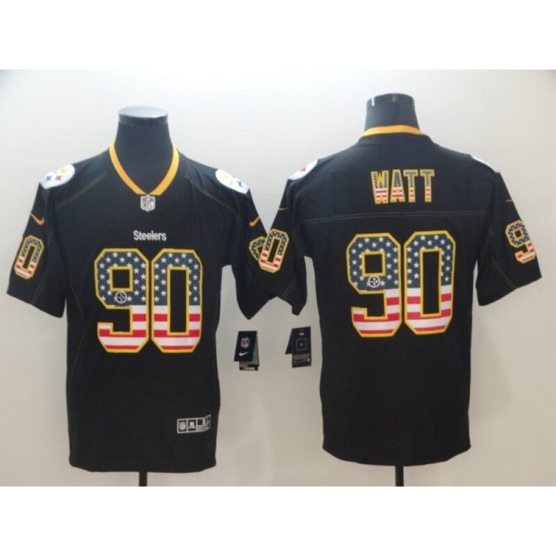 6861b4bfc3b99_1 Men's Pittsburgh Steelers #90 T. J. Watt Black 2018 USA Flag Color Rush Limited Fashion NFL Stitched Jersey