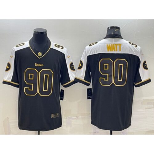 6861b4cbd08be_1 Men's Pittsburgh Steelers #90 T. J. Watt Black Gold Thanksgiving Vapor Untouchable Limited Stitched Jersey