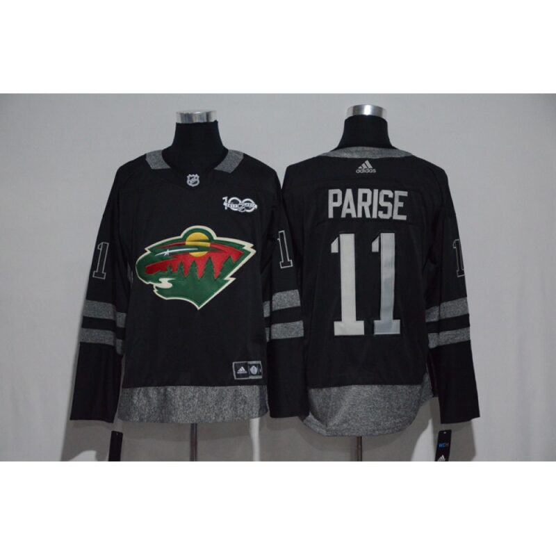 6861b5cfb6d8b_1 Minnesota Wild #11 Zach Parise Black Men's 1917-2017 100th Anniversary Stitched NHL Jersey