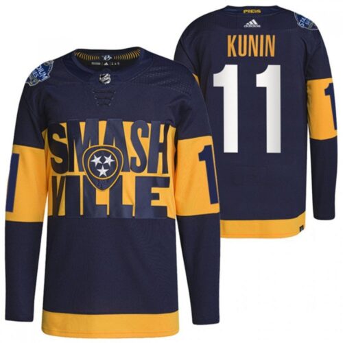 6861b62a53769_1 Men's Nashville Predators #11 Luke Kunin 2022 Navy Stadium Series Breakaway Player Stitched Jersey