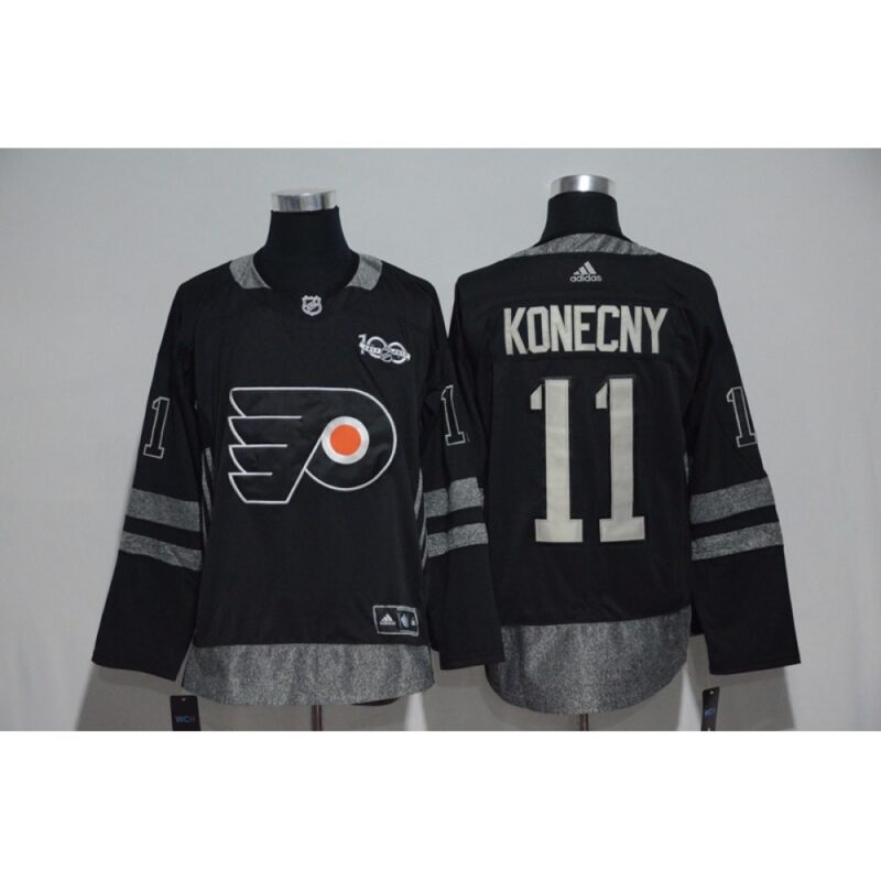 6861b62d871ca_1 Philadelphia Flyers #11 Travis Konecny Black Men's 1917-2017 100th Anniversary Stitched NHL Jersey