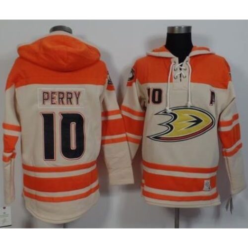6861b67dbdc9d_1 Ducks #10 Corey Perry Cream/Orange Sawyer Hooded Sweatshirt Stitched NHL Jersey