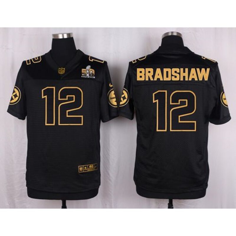 6861b6a355ddc_1 Steelers #12 Terry Bradshaw Black Men's Stitched NFL Elite Pro Line Gold Collection Jersey
