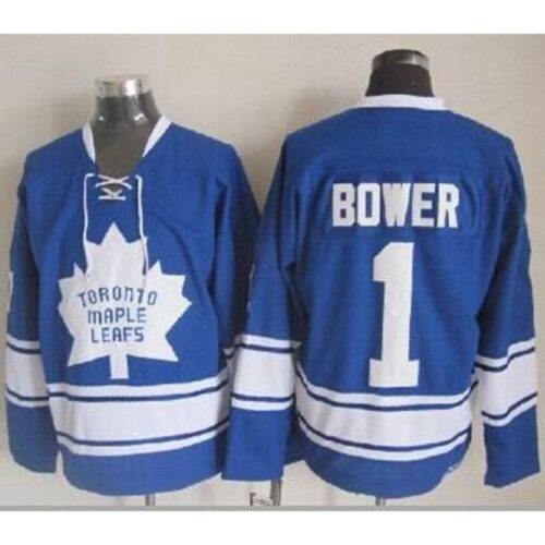 6861b82babbce_1 Maple Leafs #1 Johnny Bower Blue CCM Throwback Stitched NHL Jersey